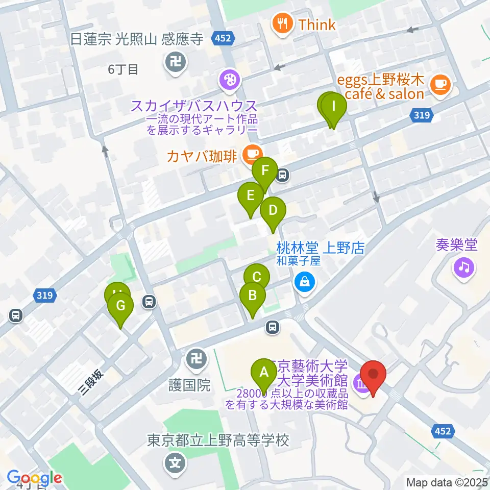 東京藝術大学大学美術館周辺の駐車場・コインパーキング一覧地図