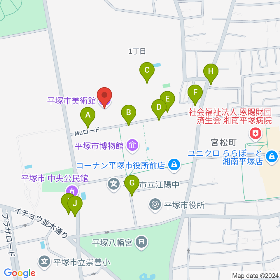 平塚市美術館周辺の駐車場・コインパーキング一覧地図