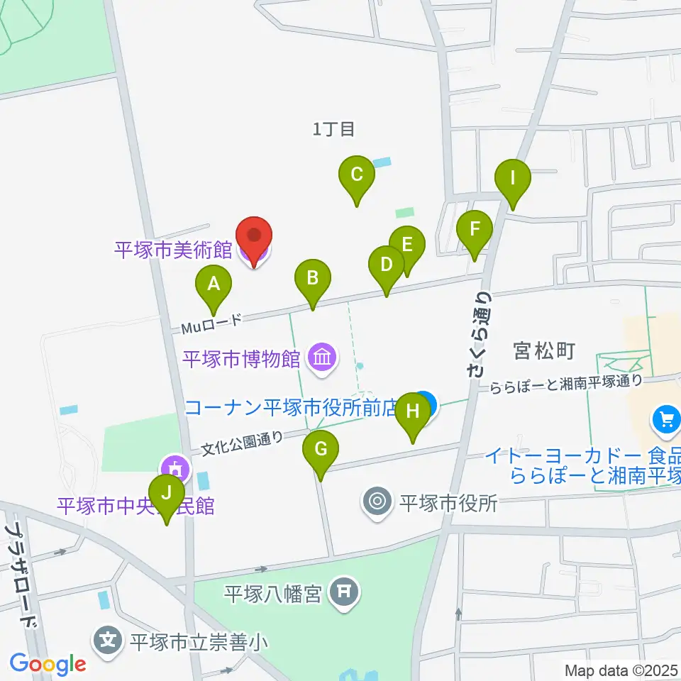平塚市美術館周辺の駐車場・コインパーキング一覧地図