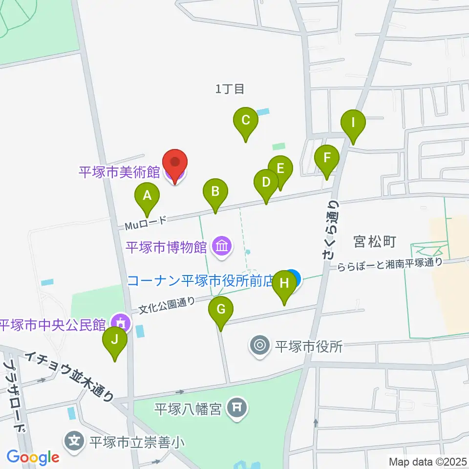 平塚市美術館周辺の駐車場・コインパーキング一覧地図