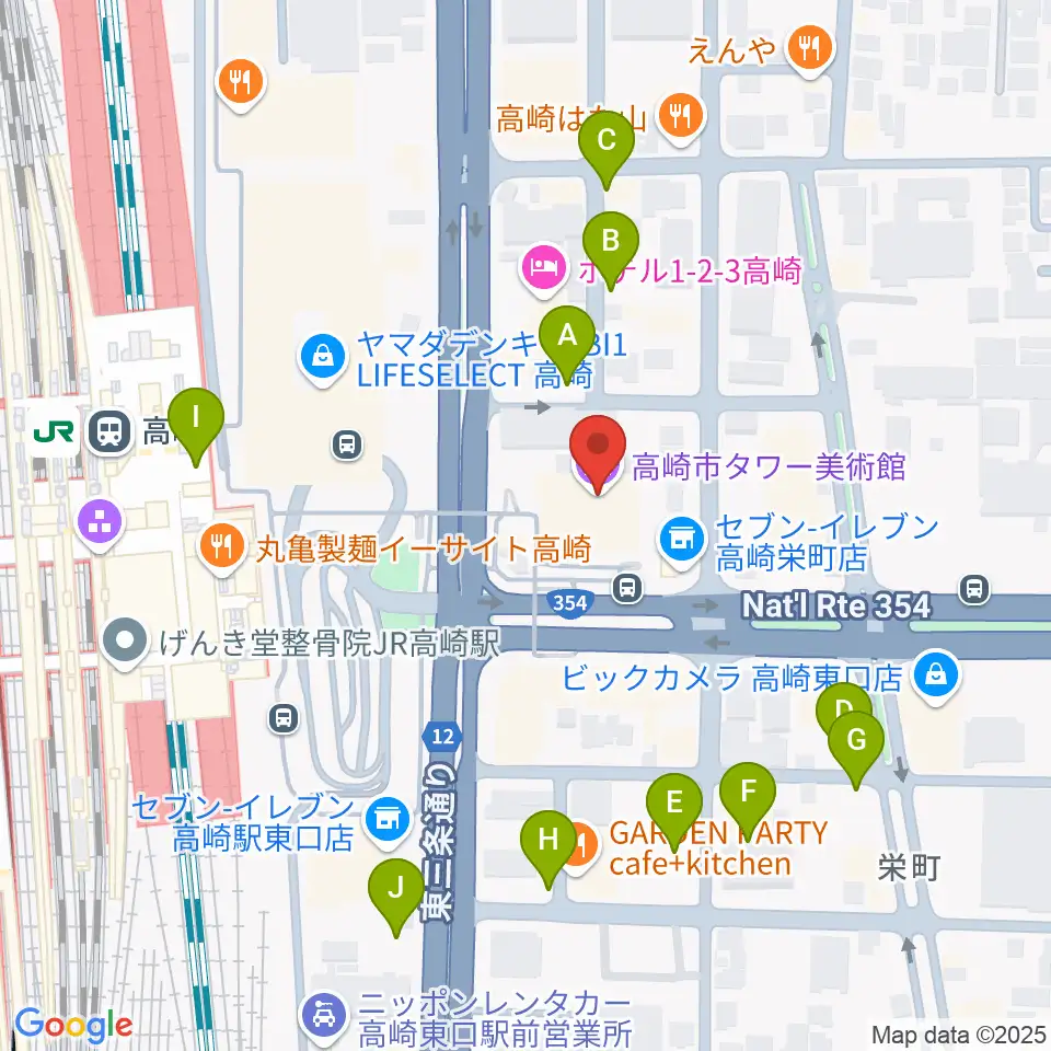 高崎市タワー美術館周辺の駐車場・コインパーキング一覧地図