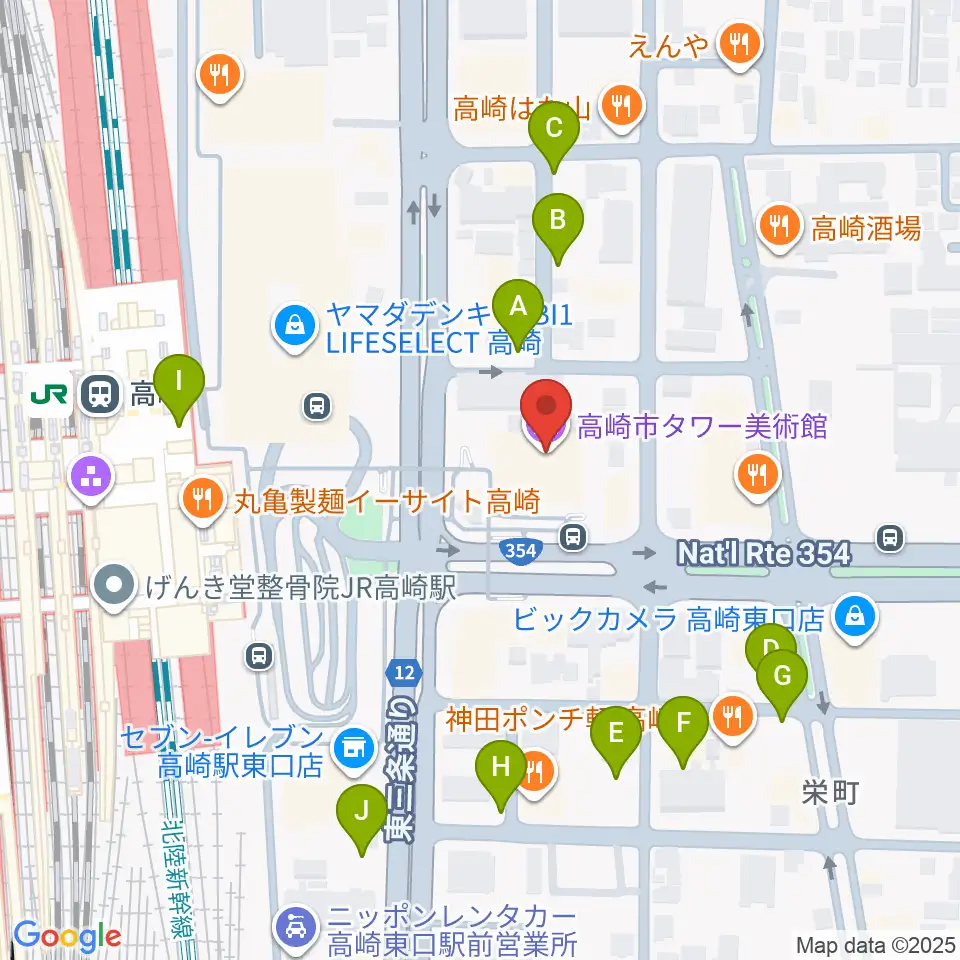 高崎市タワー美術館周辺の駐車場・コインパーキング一覧地図
