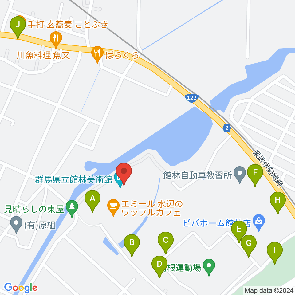 群馬県立館林美術館周辺の駐車場・コインパーキング一覧地図