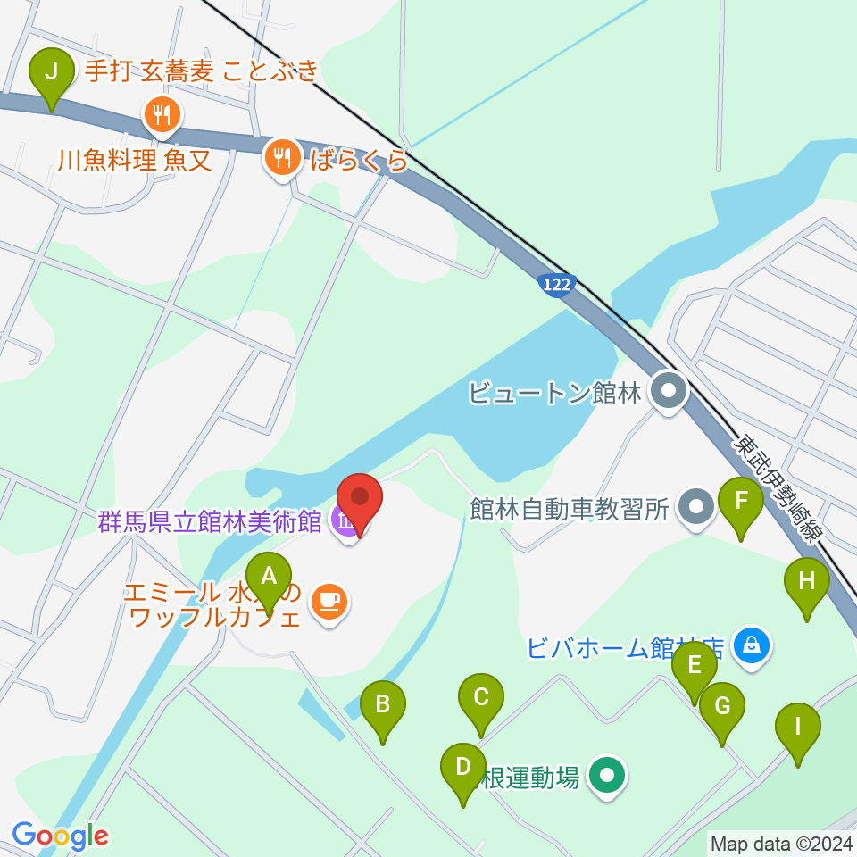 群馬県立館林美術館周辺の駐車場・コインパーキング一覧地図