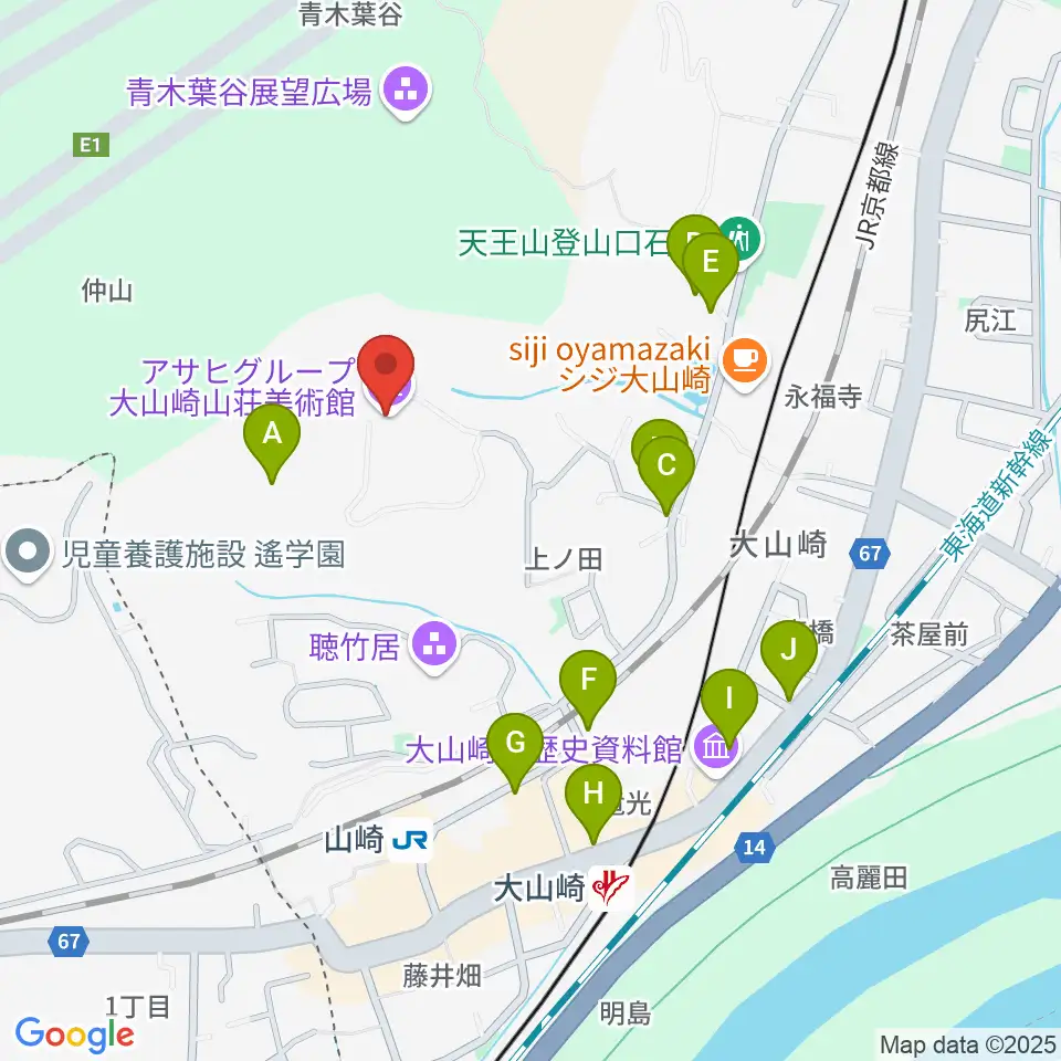 アサヒビール大山崎山荘美術館周辺の駐車場・コインパーキング一覧地図