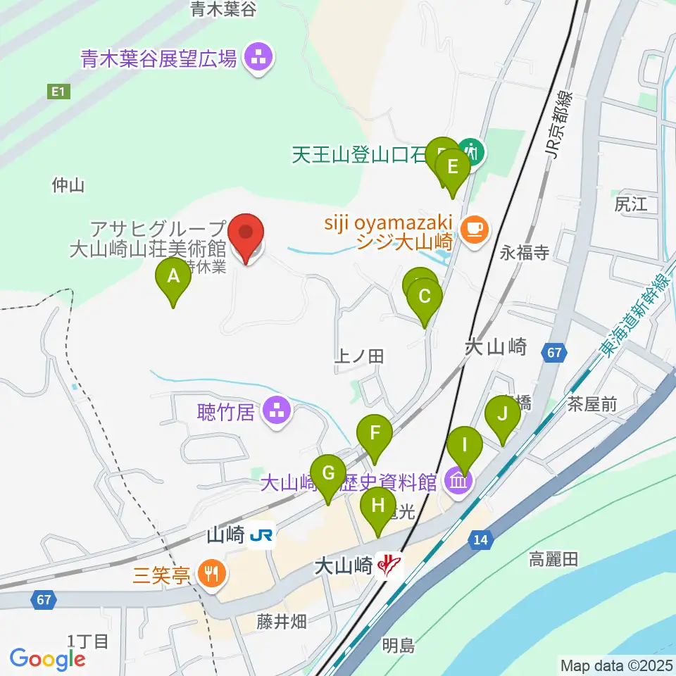 アサヒビール大山崎山荘美術館周辺の駐車場・コインパーキング一覧地図