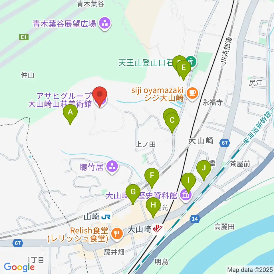 アサヒビール大山崎山荘美術館周辺の駐車場・コインパーキング一覧地図