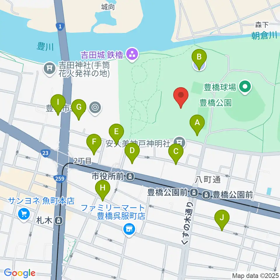 豊橋市美術博物館周辺の駐車場・コインパーキング一覧地図