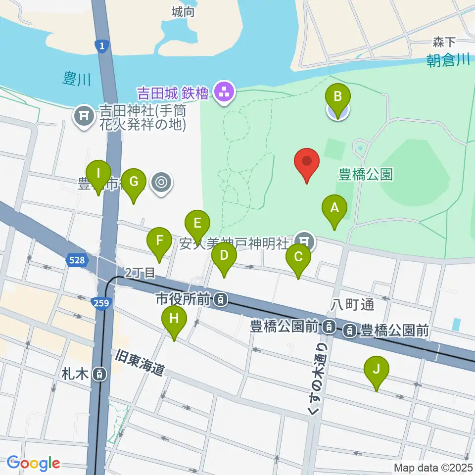 豊橋市美術博物館周辺の駐車場・コインパーキング一覧地図