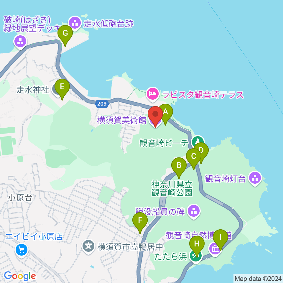 横須賀美術館周辺の駐車場・コインパーキング一覧地図