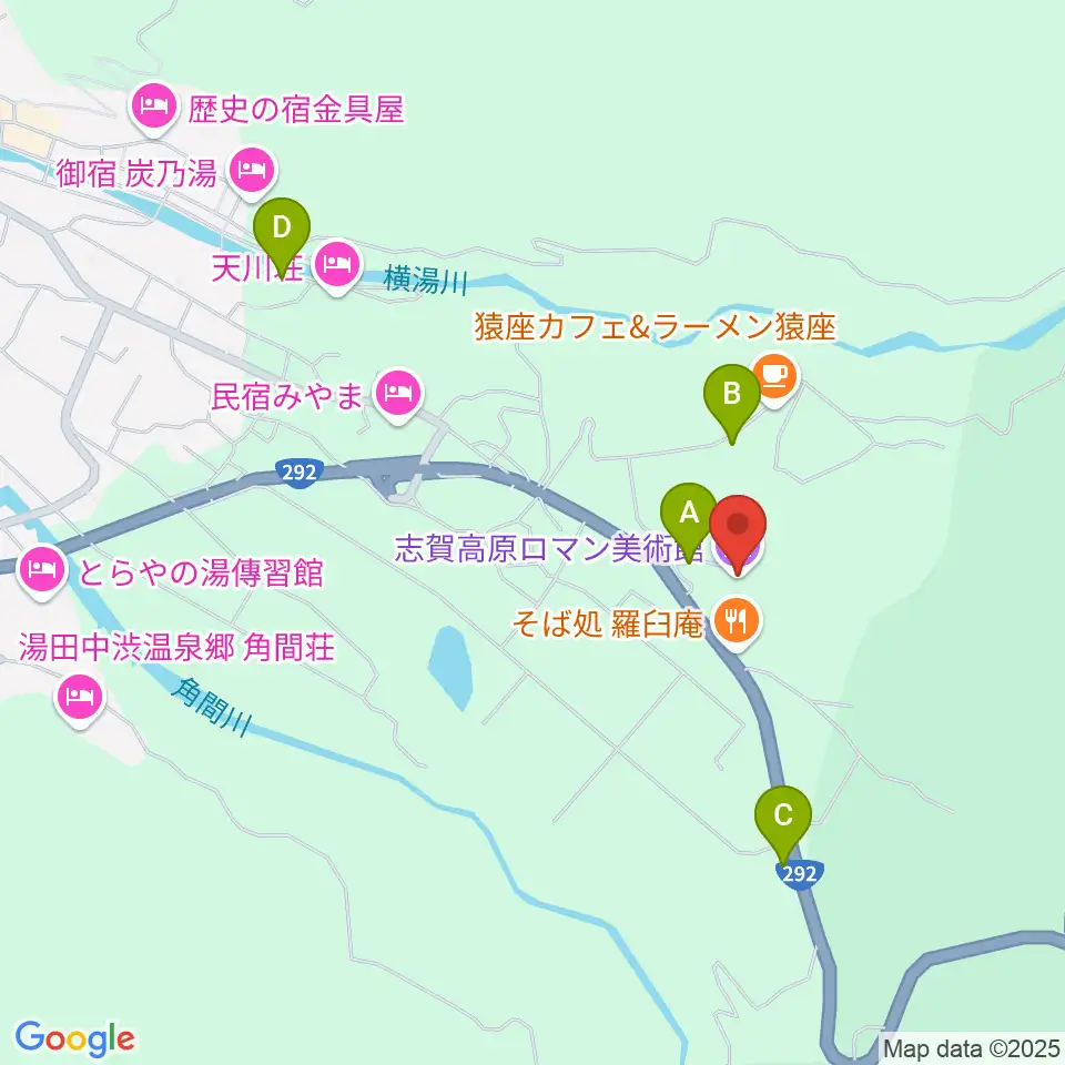 志賀高原ロマン美術館周辺の駐車場・コインパーキング一覧地図