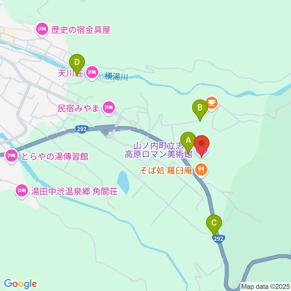 志賀高原ロマン美術館周辺の駐車場・コインパーキング一覧地図