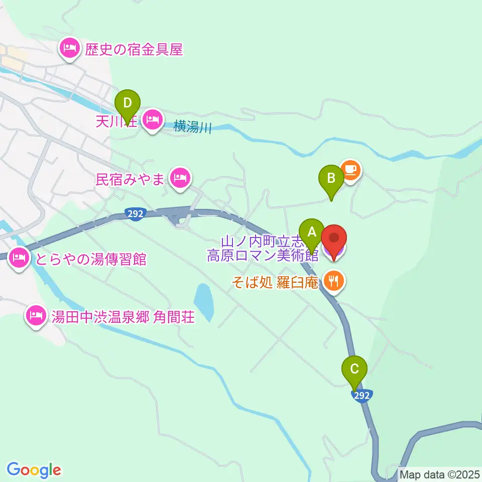 山ノ内町立志賀高原ロマン美術館周辺の駐車場・コインパーキング一覧地図