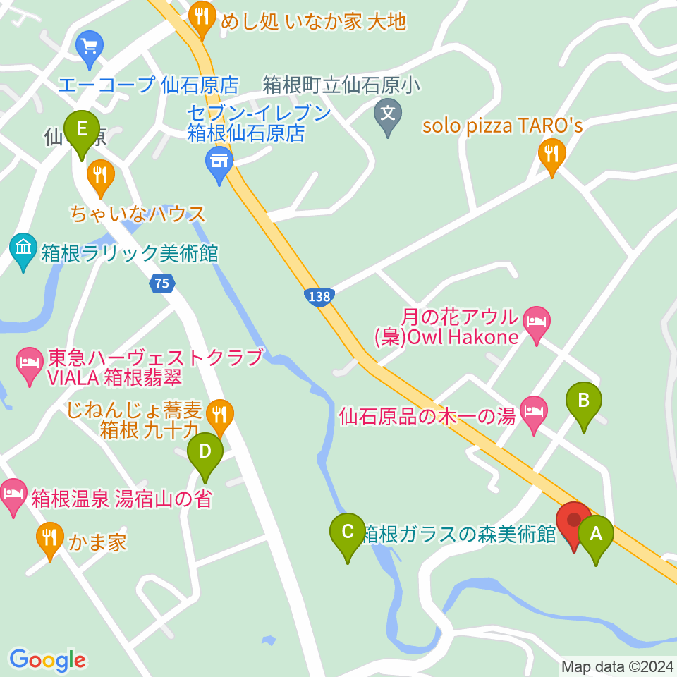 箱根ガラスの森美術館周辺の駐車場・コインパーキング一覧地図