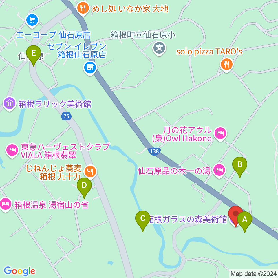 箱根ガラスの森美術館周辺の駐車場・コインパーキング一覧地図