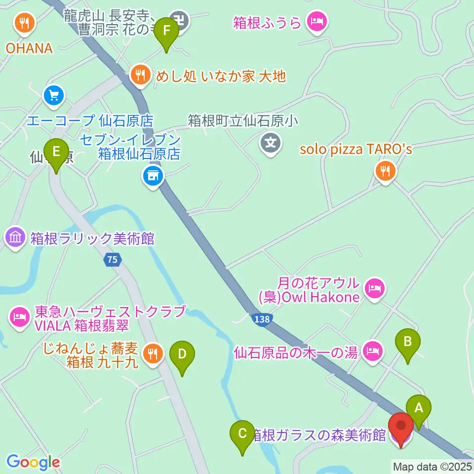 箱根ガラスの森美術館周辺の駐車場・コインパーキング一覧地図