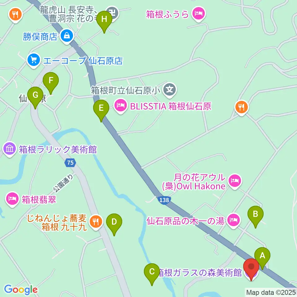 箱根ガラスの森美術館周辺の駐車場・コインパーキング一覧地図