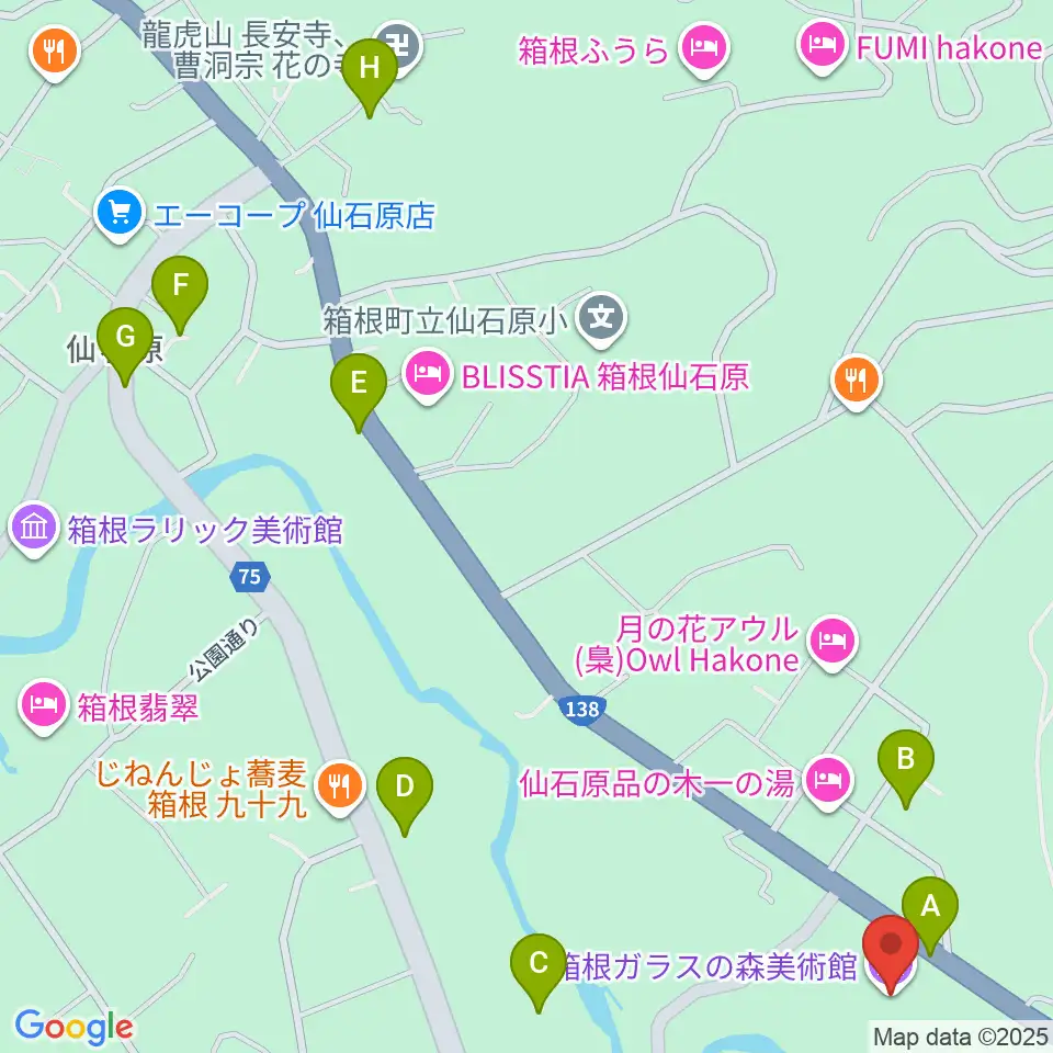 箱根ガラスの森美術館周辺の駐車場・コインパーキング一覧地図