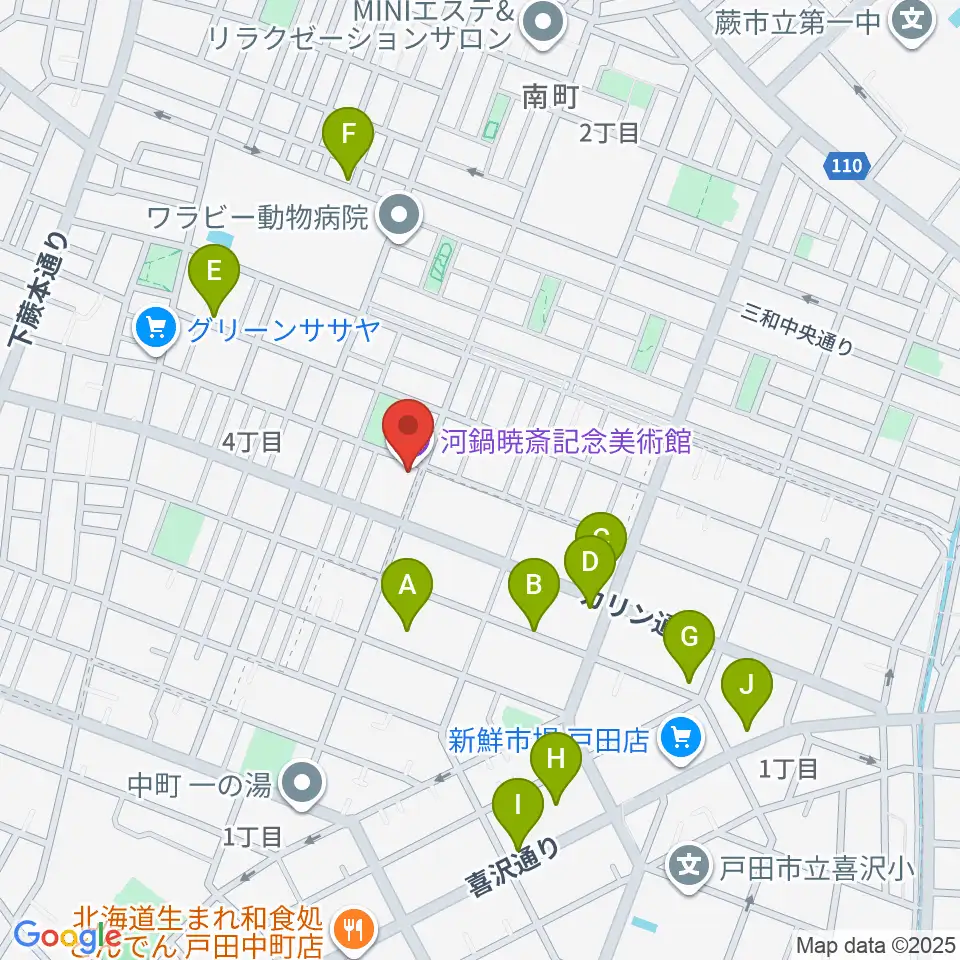 河鍋暁斎記念美術館周辺の駐車場・コインパーキング一覧地図