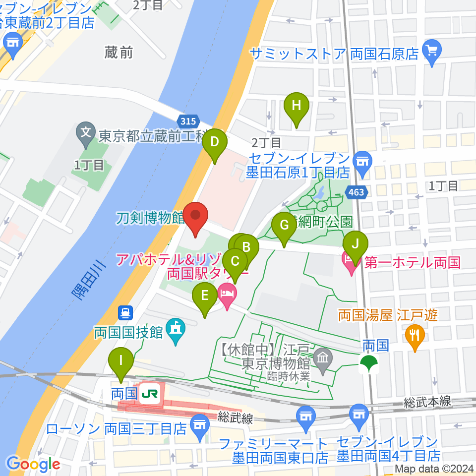 刀剣博物館周辺の駐車場・コインパーキング一覧地図