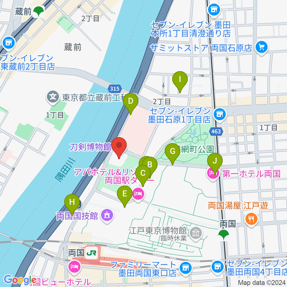 刀剣博物館周辺の駐車場・コインパーキング一覧地図