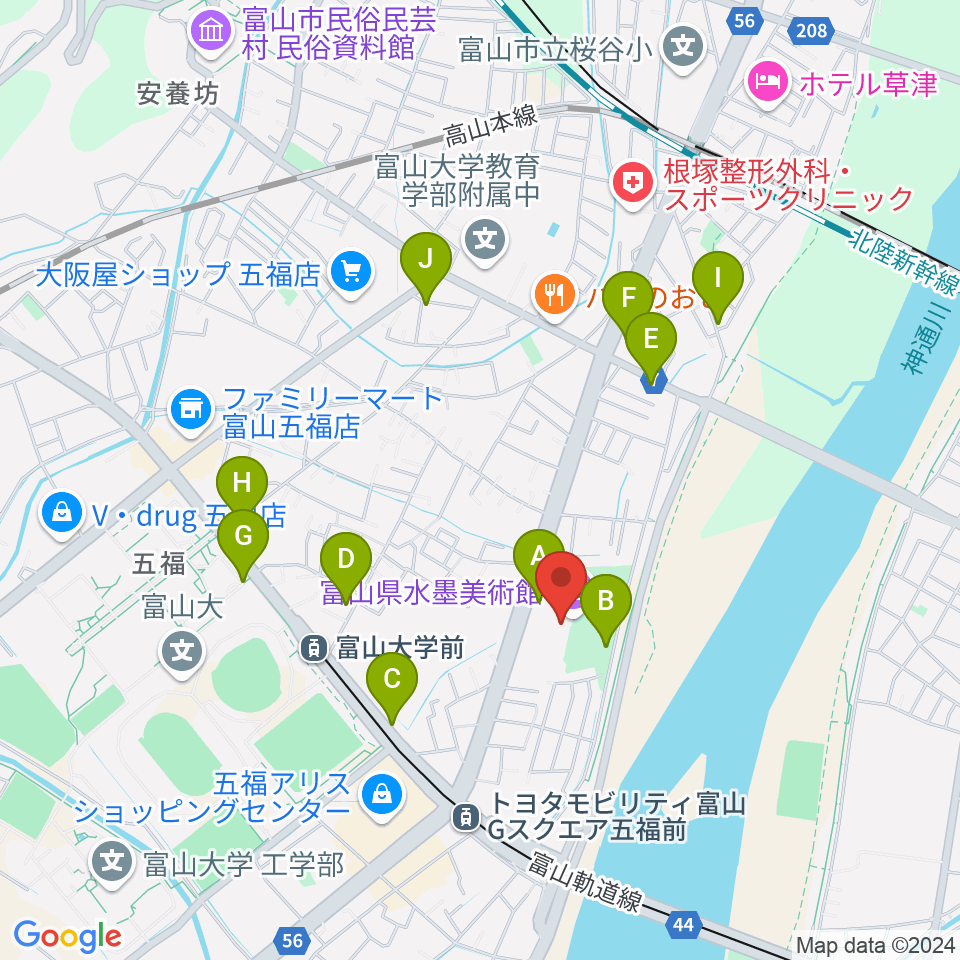 富山県水墨美術館周辺の駐車場・コインパーキング一覧地図