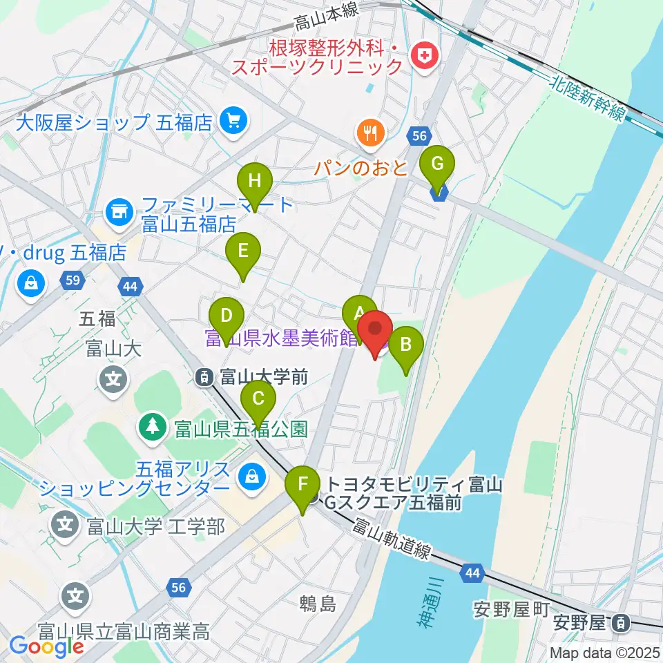 富山県水墨美術館周辺の駐車場・コインパーキング一覧地図