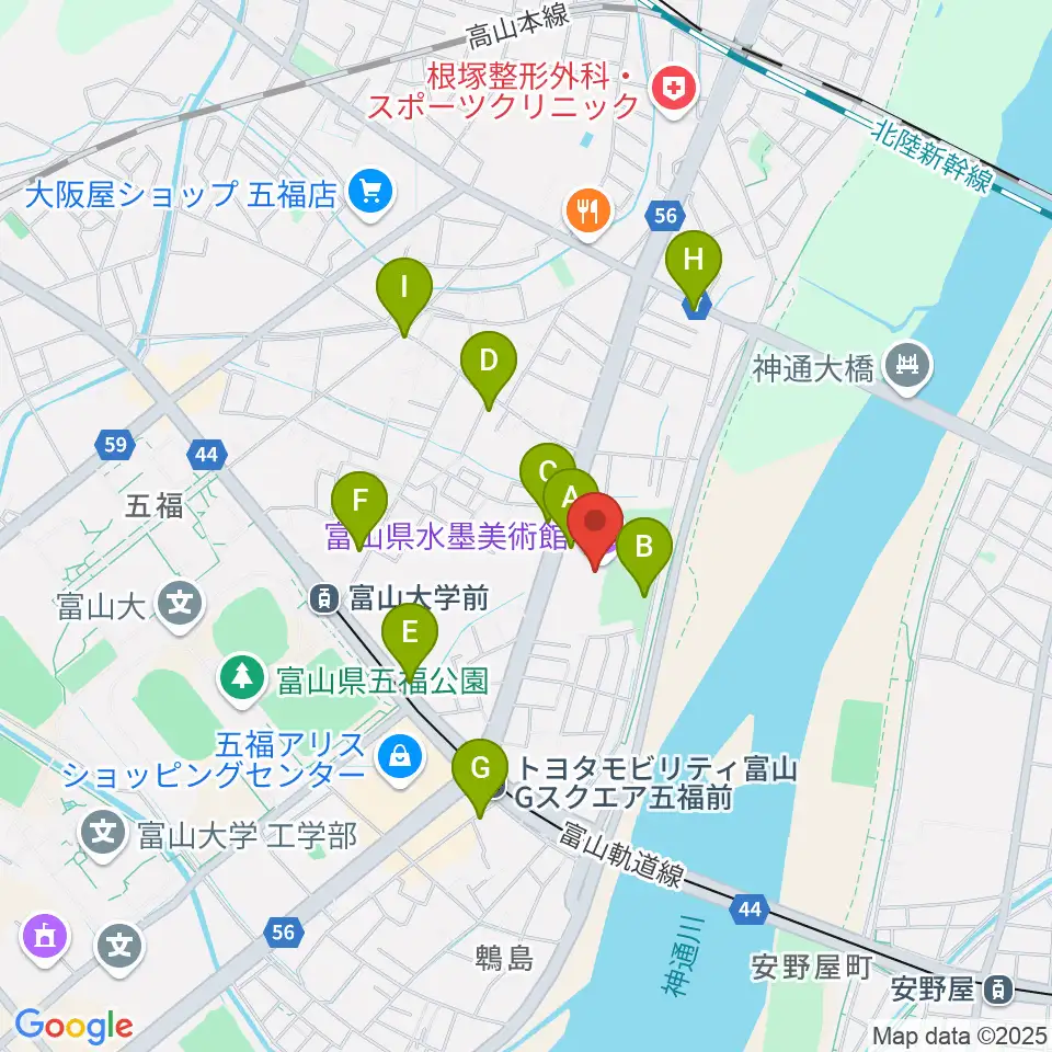 富山県水墨美術館周辺の駐車場・コインパーキング一覧地図