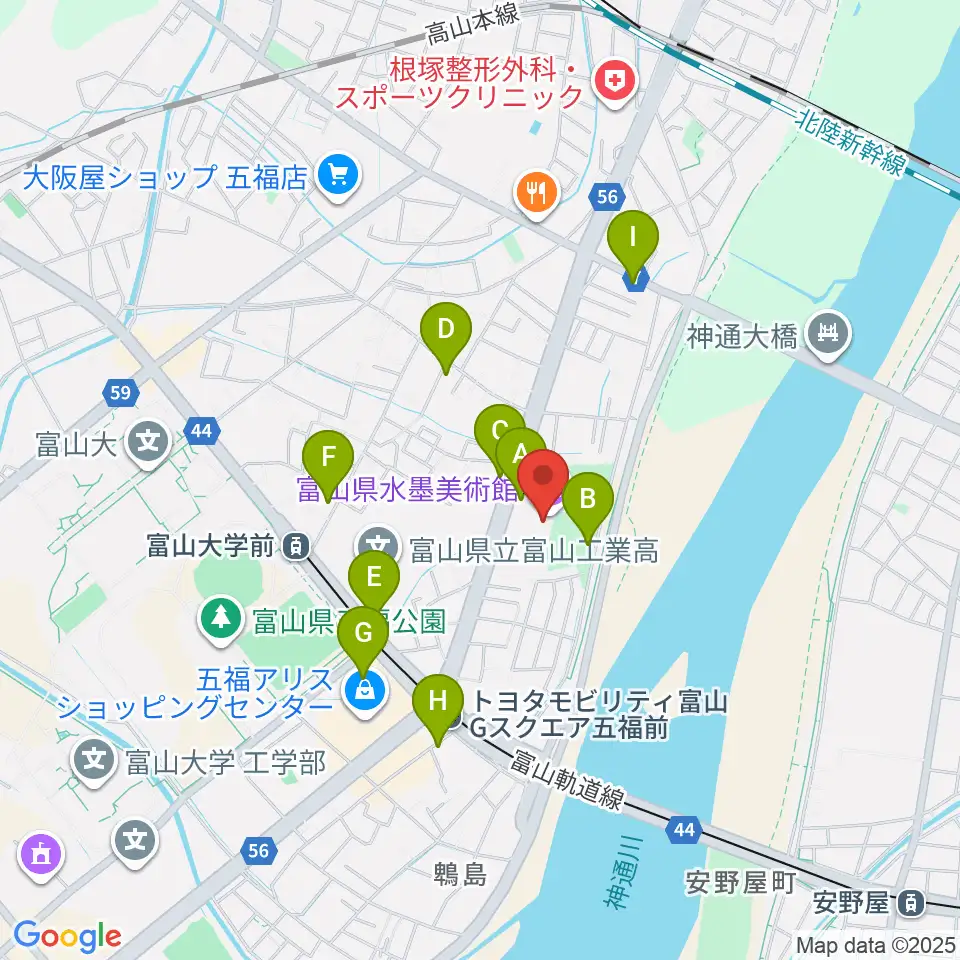 富山県水墨美術館周辺の駐車場・コインパーキング一覧地図
