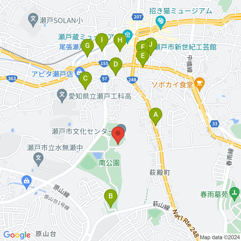 瀬戸市美術館周辺の駐車場・コインパーキング一覧地図