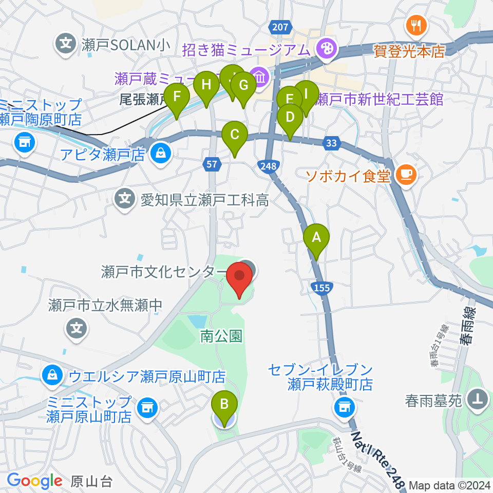 瀬戸市美術館周辺の駐車場・コインパーキング一覧地図