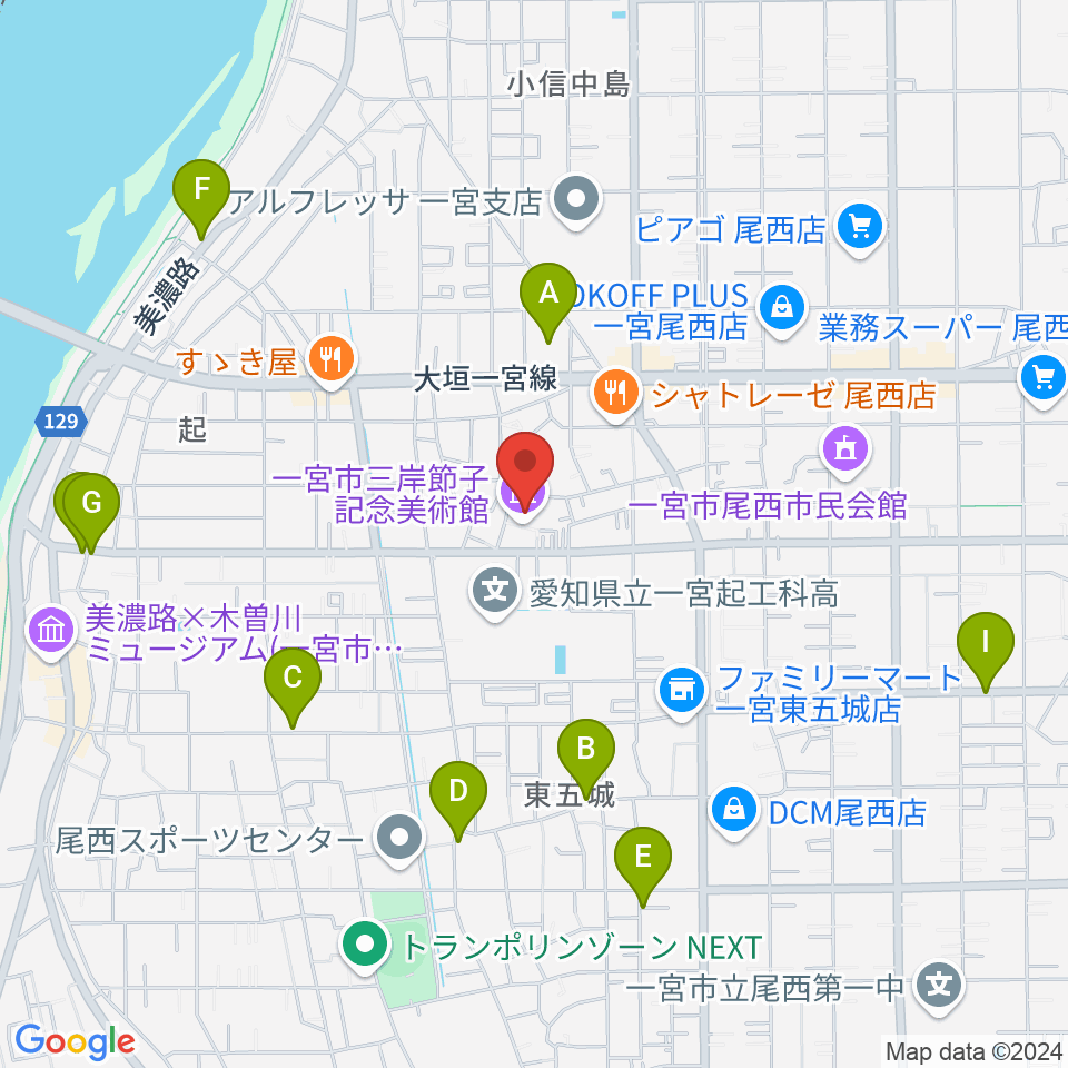 一宮市三岸節子記念美術館周辺の駐車場・コインパーキング一覧地図