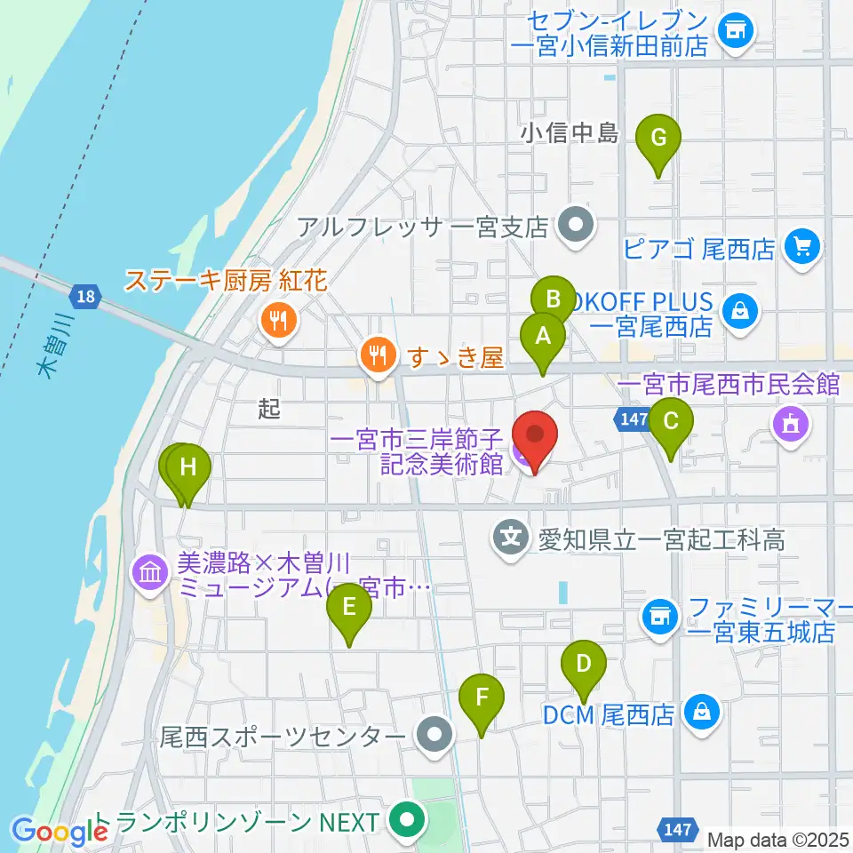 一宮市三岸節子記念美術館周辺の駐車場・コインパーキング一覧地図