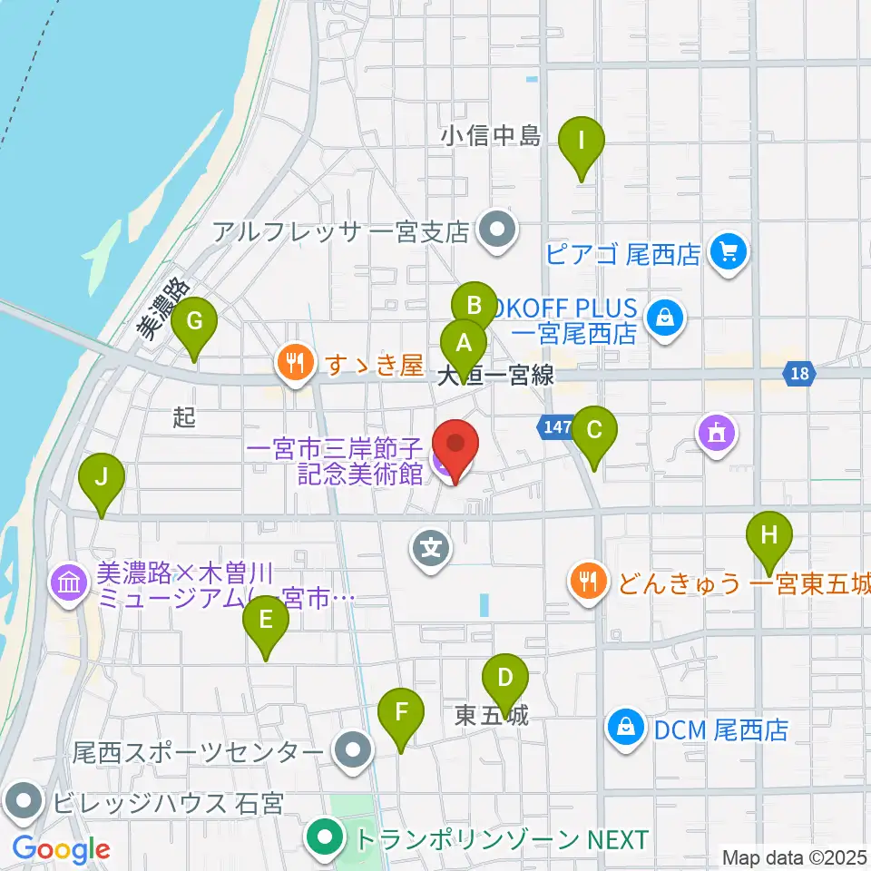一宮市三岸節子記念美術館周辺の駐車場・コインパーキング一覧地図