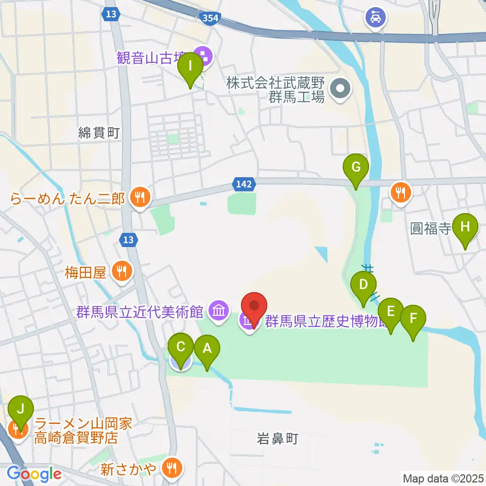 群馬県立歴史博物館周辺の駐車場・コインパーキング一覧地図