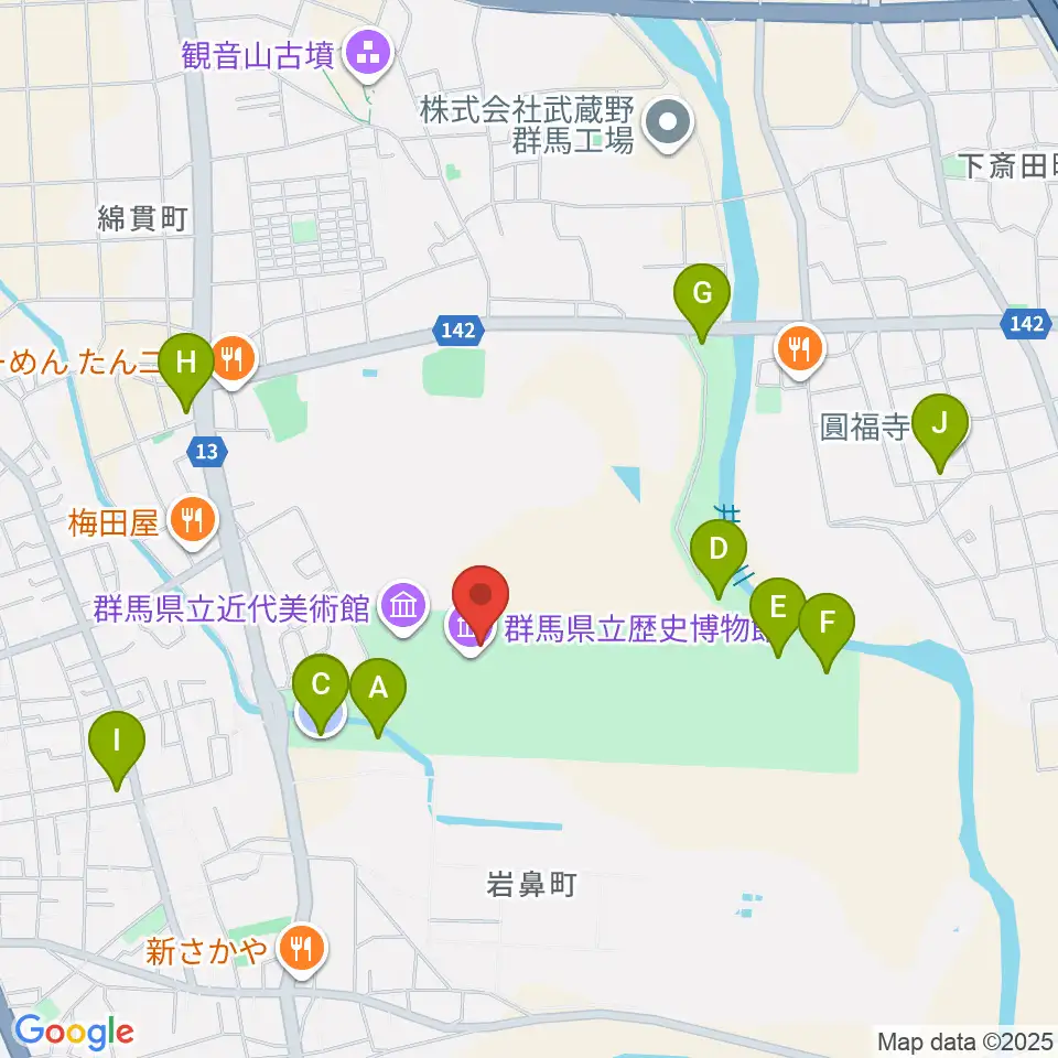 群馬県立歴史博物館周辺の駐車場・コインパーキング一覧地図
