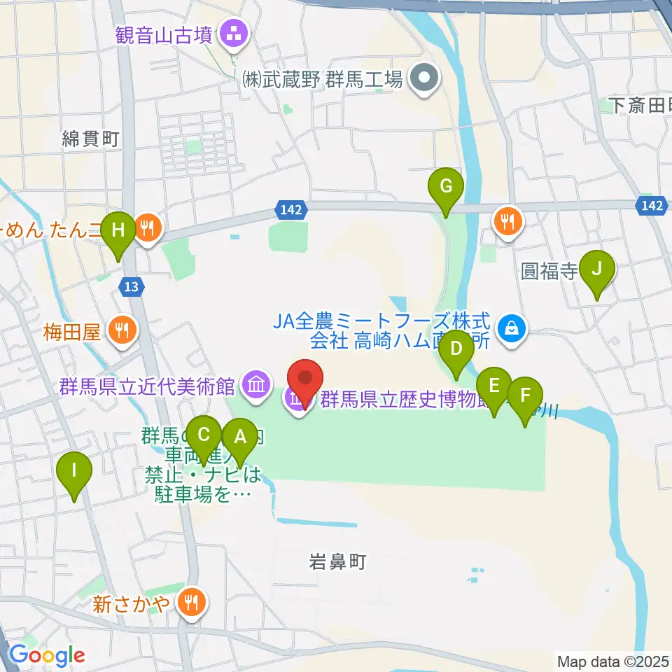 群馬県立歴史博物館周辺の駐車場・コインパーキング一覧地図
