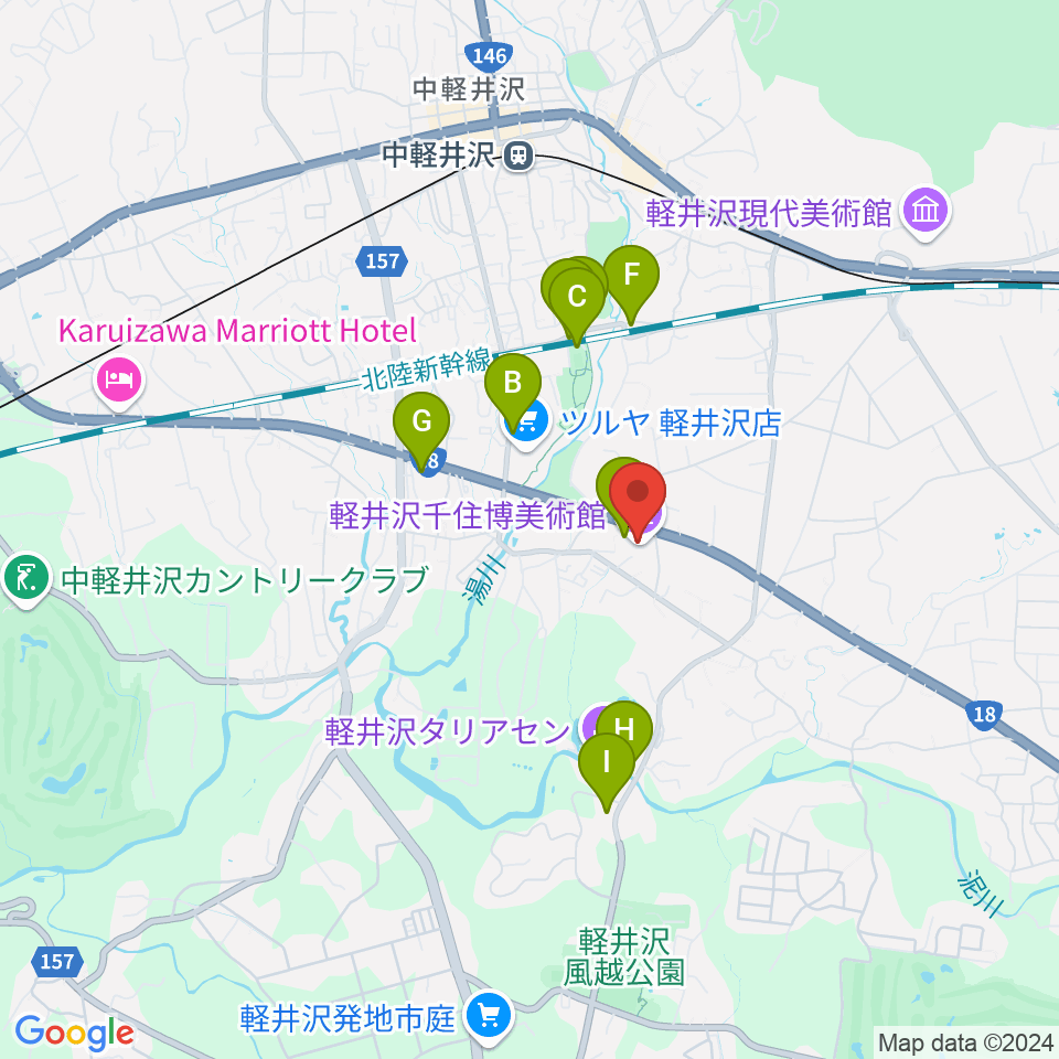 軽井沢千住博美術館周辺の駐車場・コインパーキング一覧地図