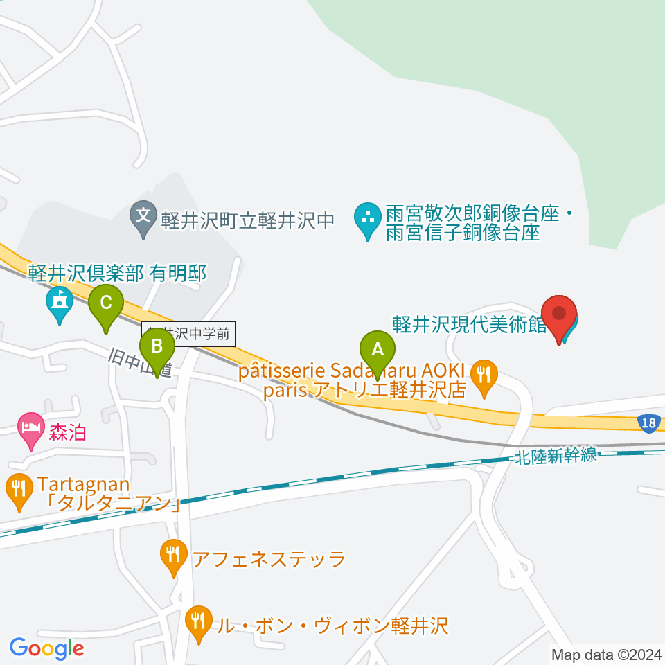 軽井沢現代美術館周辺の駐車場・コインパーキング一覧地図