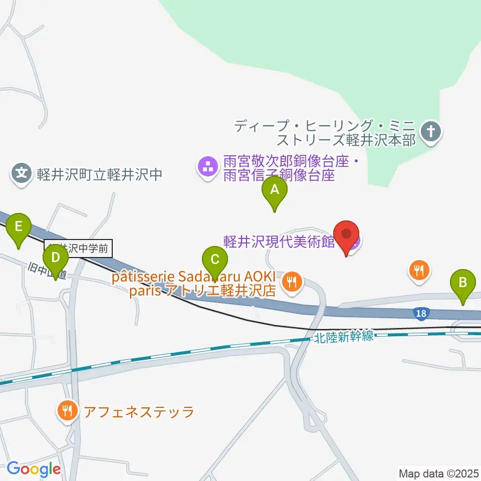 軽井沢現代美術館周辺の駐車場・コインパーキング一覧地図