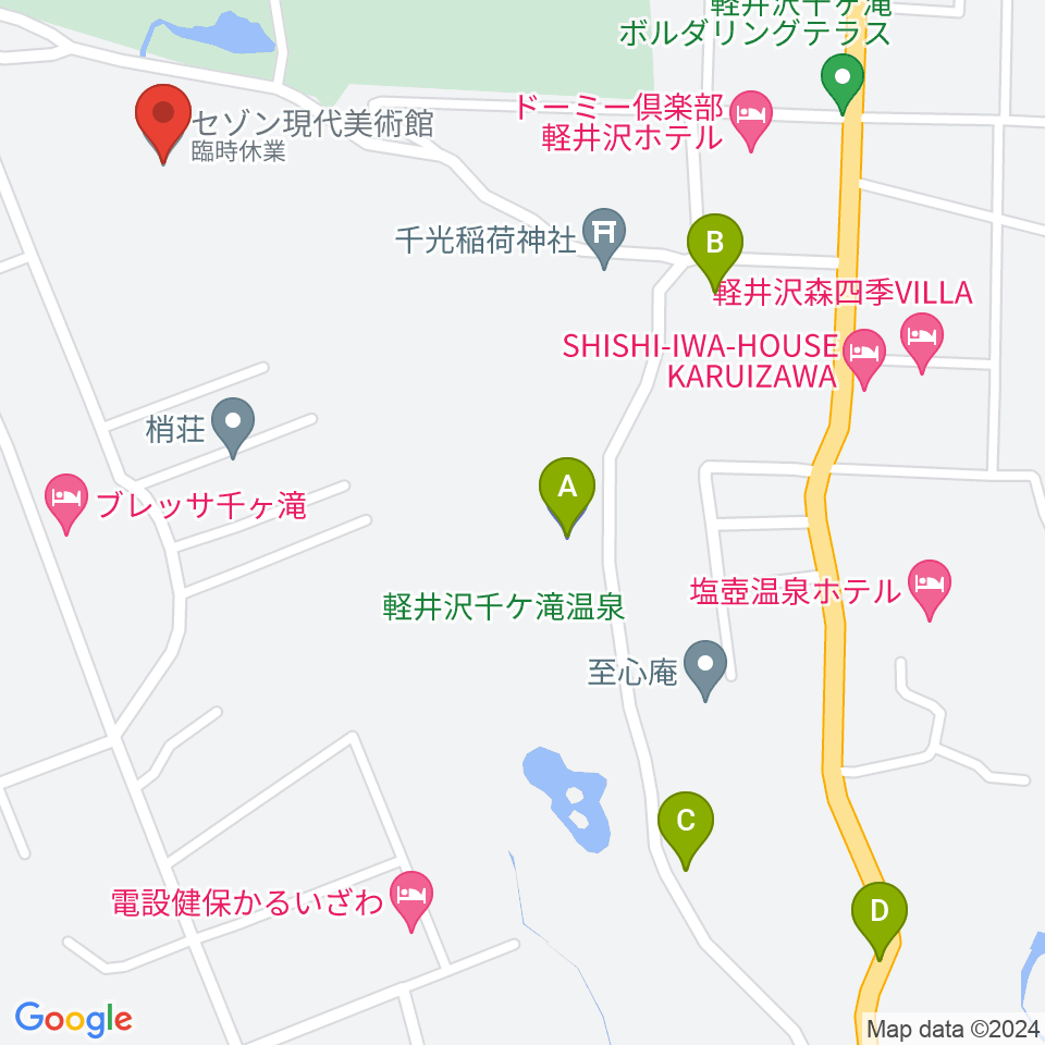 セゾン現代美術館周辺の駐車場・コインパーキング一覧地図