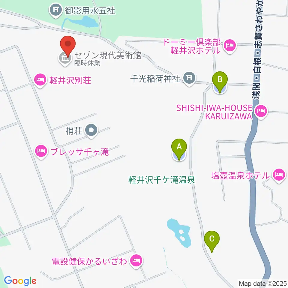 セゾン現代美術館周辺の駐車場・コインパーキング一覧地図