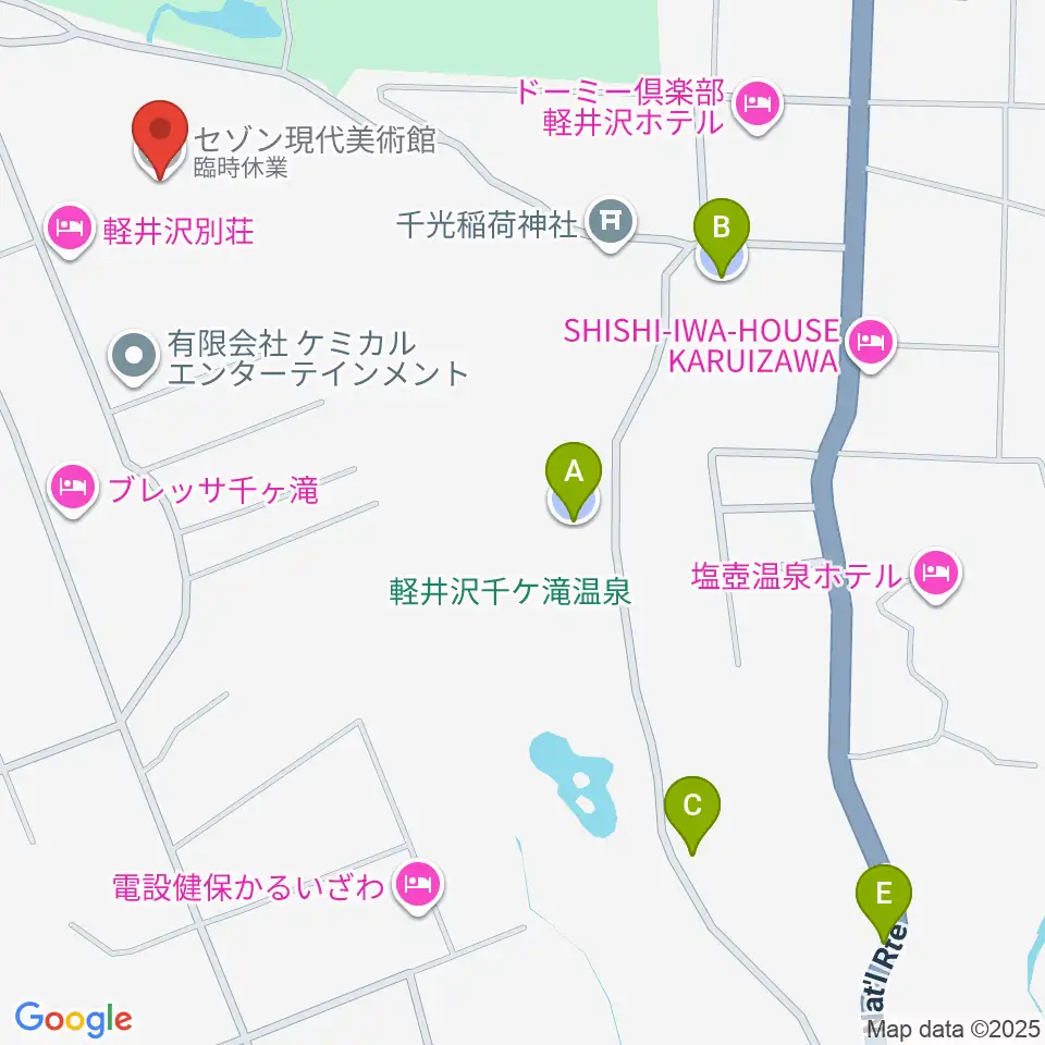 セゾン現代美術館周辺の駐車場・コインパーキング一覧地図
