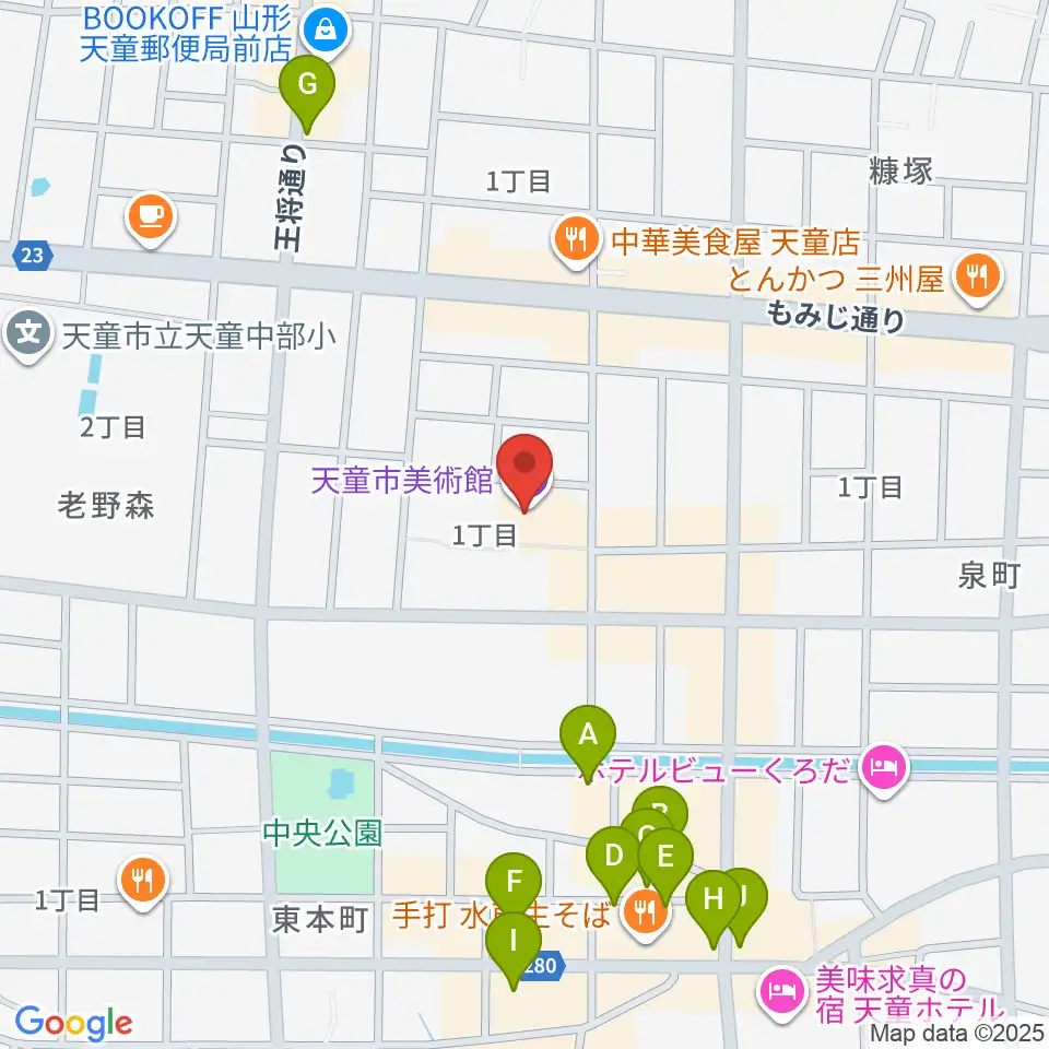 天童市美術館周辺の駐車場・コインパーキング一覧地図