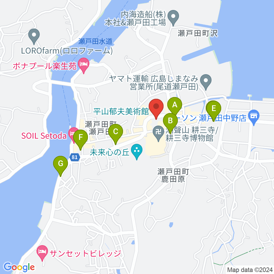 平山郁夫美術館周辺の駐車場・コインパーキング一覧地図