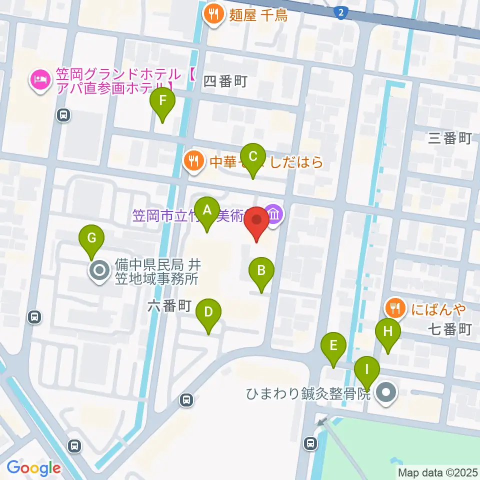 笠岡市立竹喬美術館周辺の駐車場・コインパーキング一覧地図