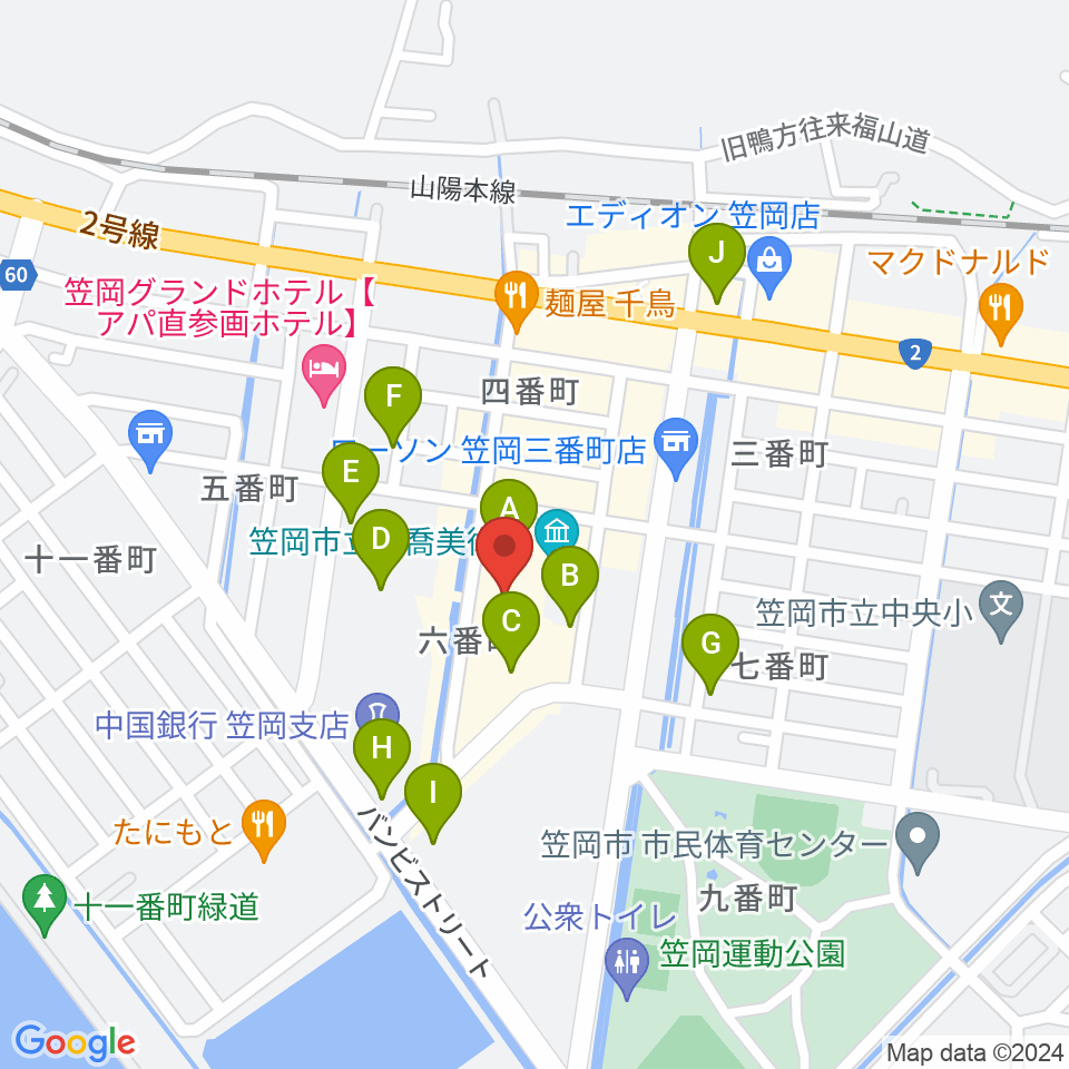 笠岡市民会館周辺の駐車場・コインパーキング一覧地図