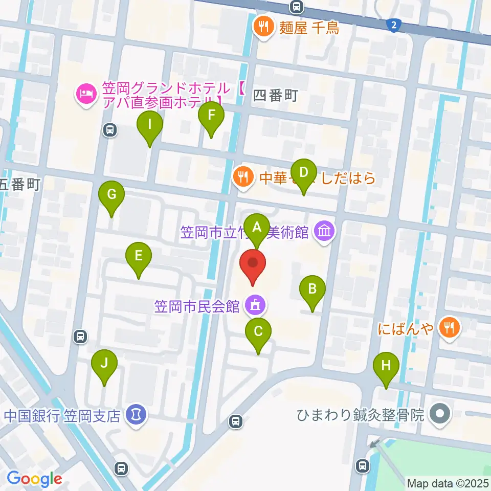 笠岡市民会館周辺の駐車場・コインパーキング一覧地図