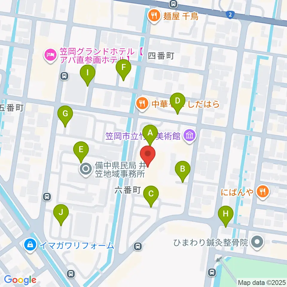 笠岡市民会館周辺の駐車場・コインパーキング一覧地図