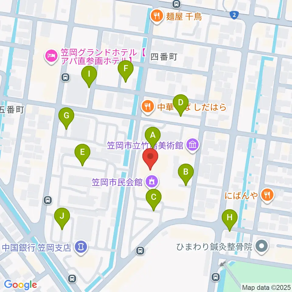 笠岡市民会館周辺の駐車場・コインパーキング一覧地図
